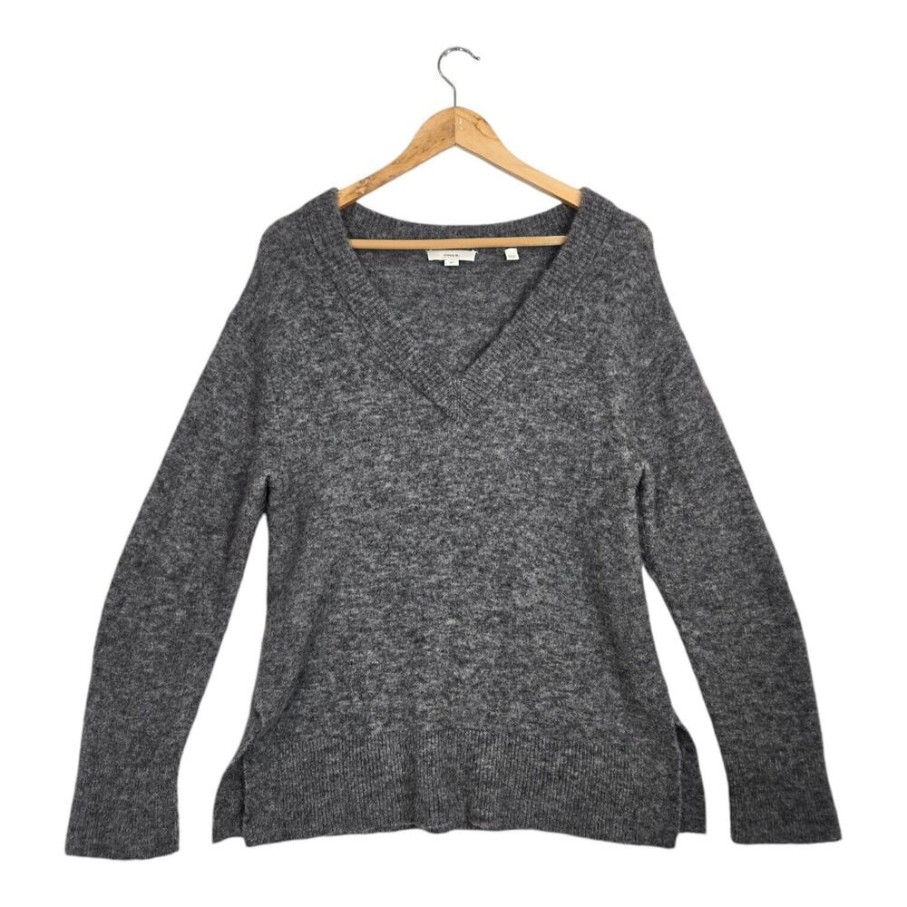 Vince Merino Wool Alpaca Sweater Sz S/P Heather Gray Side Slit V-Neck Tunic